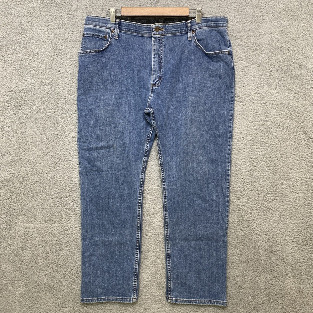 Wrangler Regular Fit Jeans Men 38x29 Blue Denim Elastic Flex Waistband Med Wash